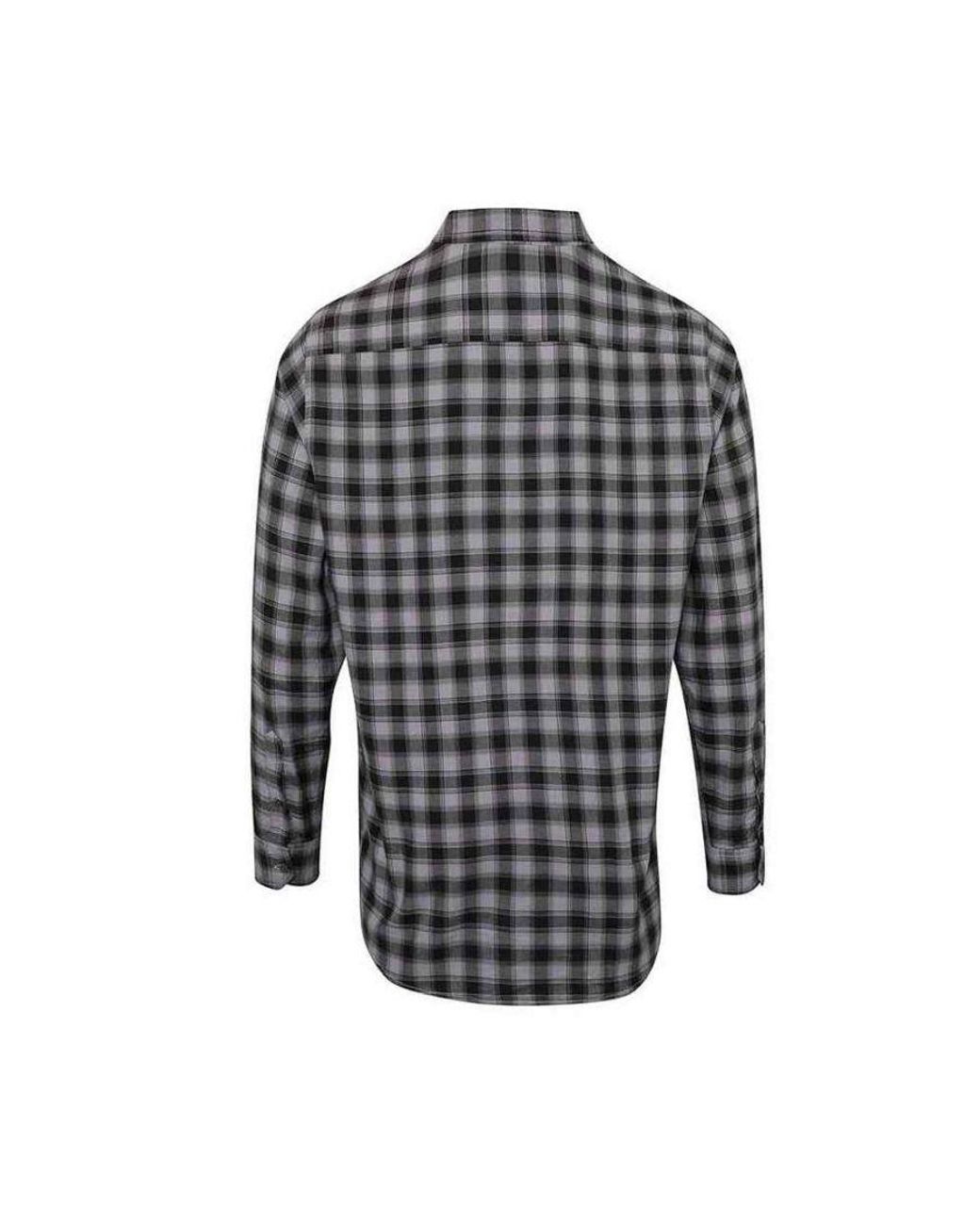 PREMIER Gray Mulligan Checked Cotton Long-Sleeved Shirt (Steel/ for men