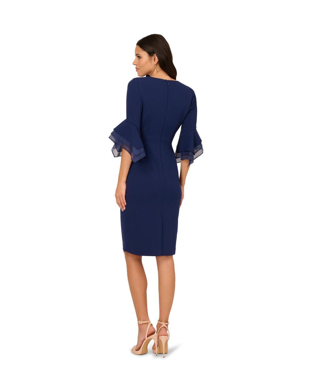 Adrianna Papell Blue Crepe Combo Midi Dress