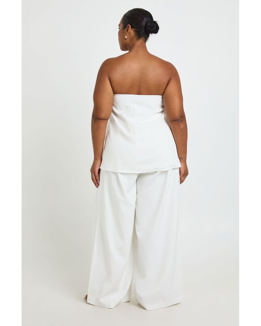 Boohoo White Plus Concealed Waistband Wide Leg Tailored Trousers