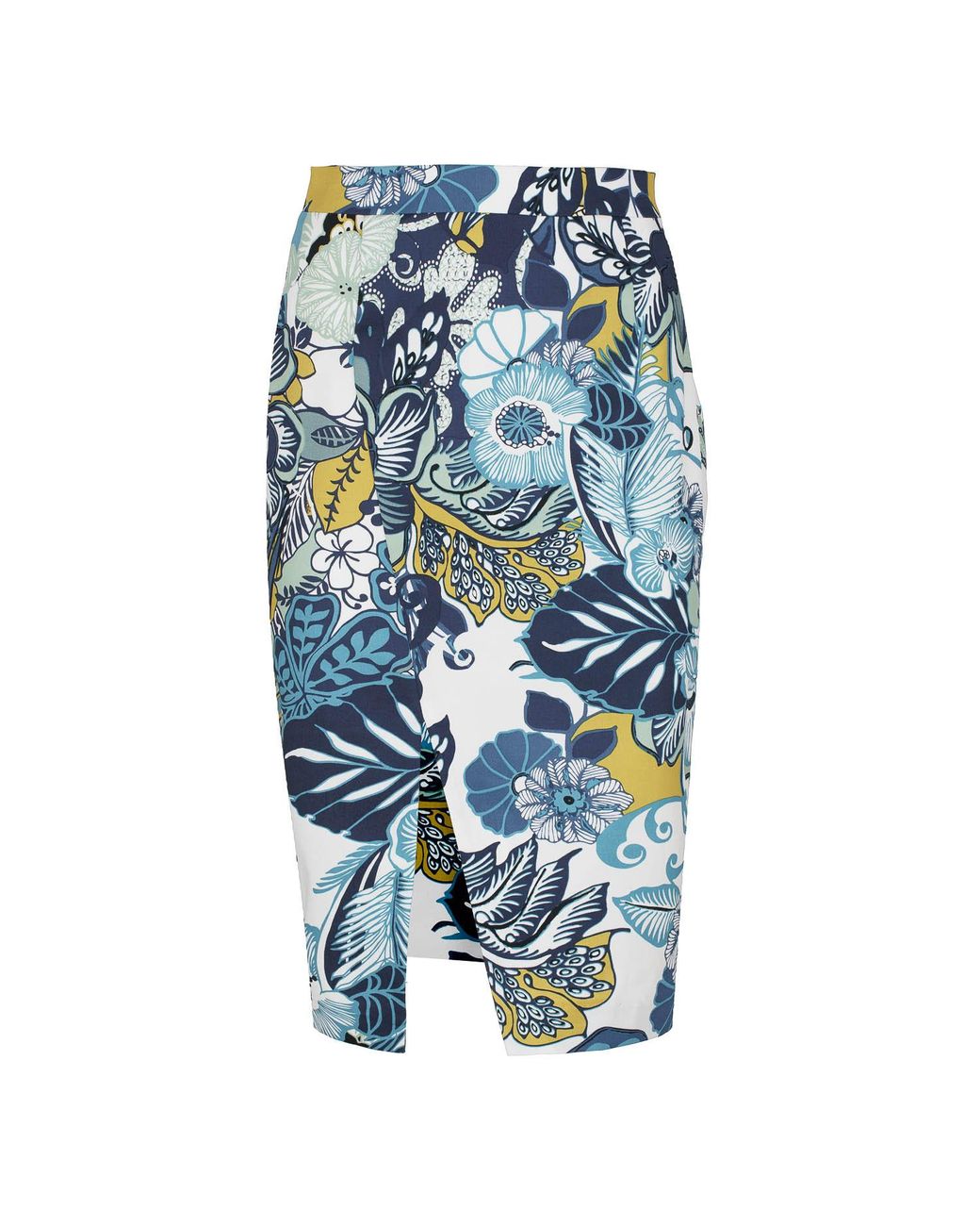 Conquista Blue Floral Cotton Pencil Skirt