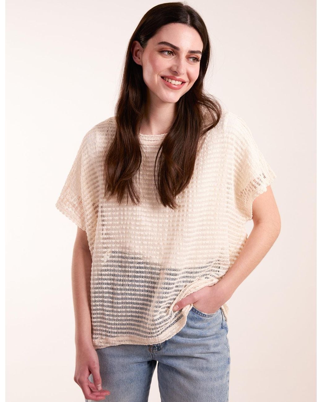 Blue Vanilla Natural Crochet Batwing Oversized Top