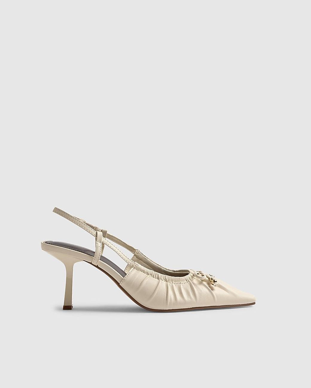 River Island White Court Shoes Cream Ruched Bow Heels Slingback