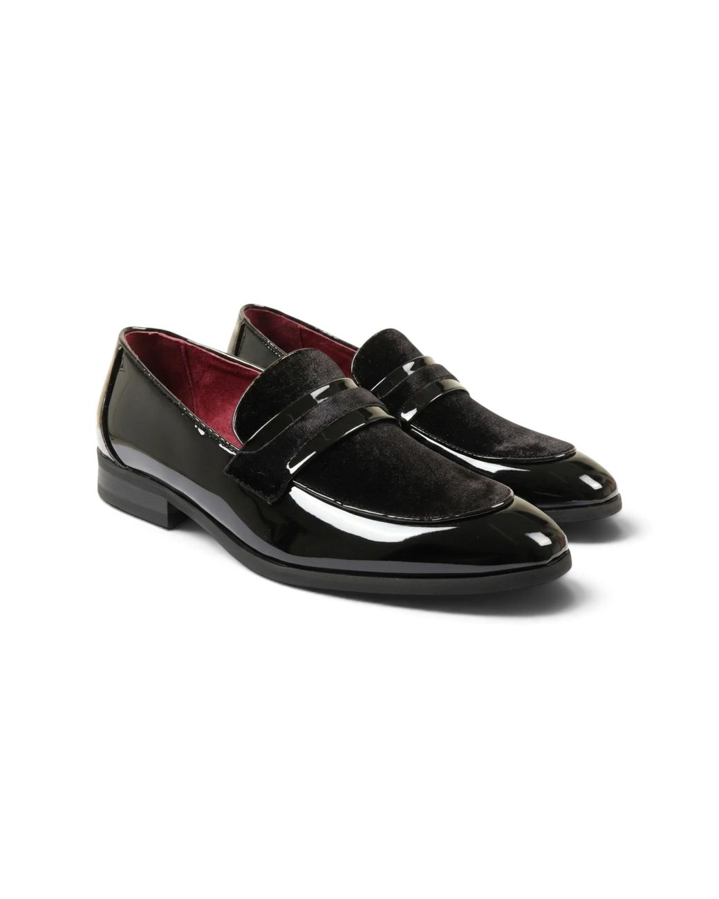 Infinity Leather Black Slip-On Fuax Velvet Detailed Patent Loafers for men