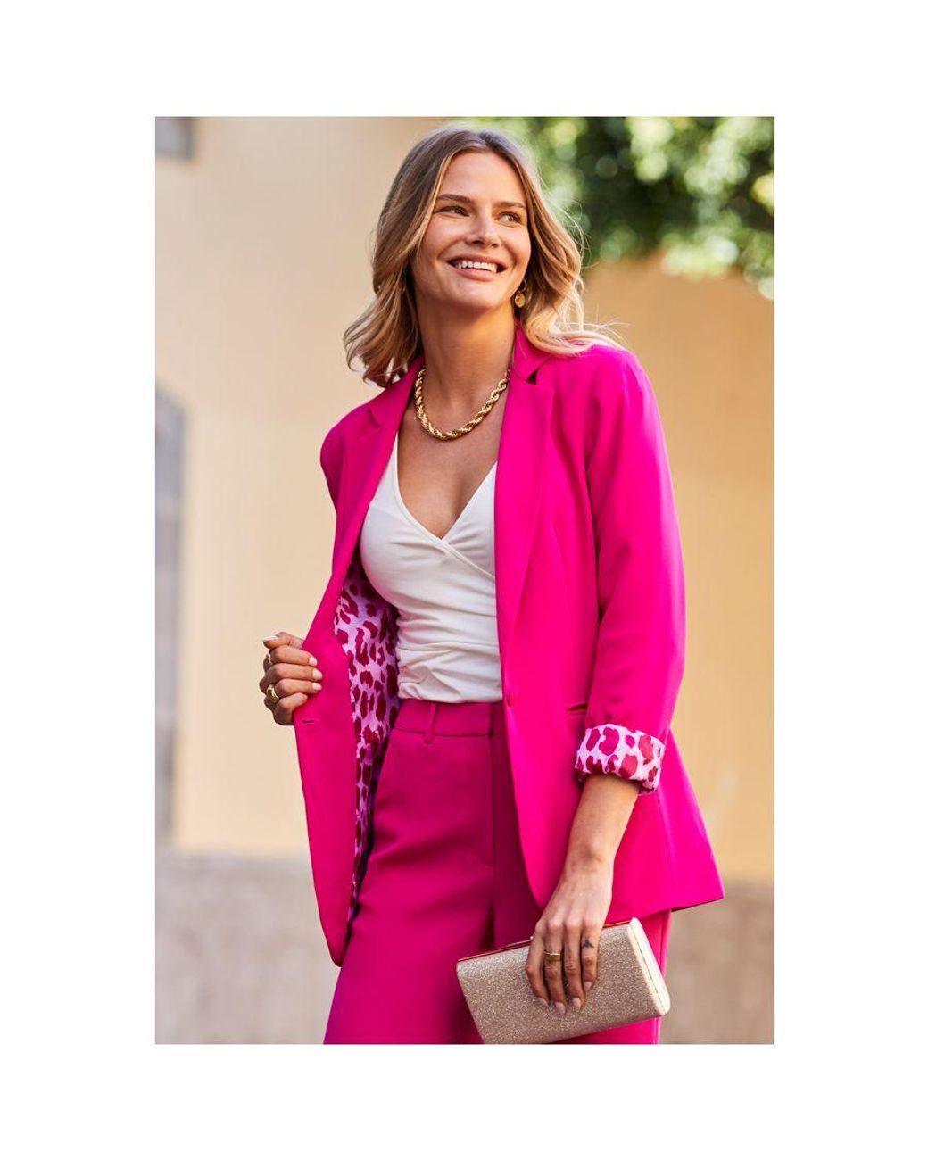 Sosandar Hot Leopard Print Lining Blazer in Pink Lyst UK
