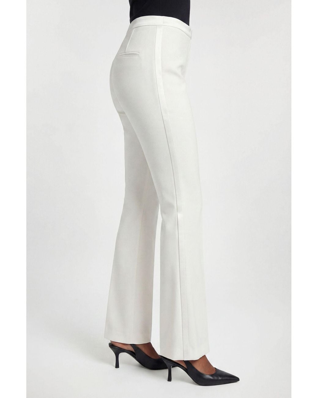 Karen Millen Natural Petite Compact Stretch Satin Side Tailored Straight Leg Trouser