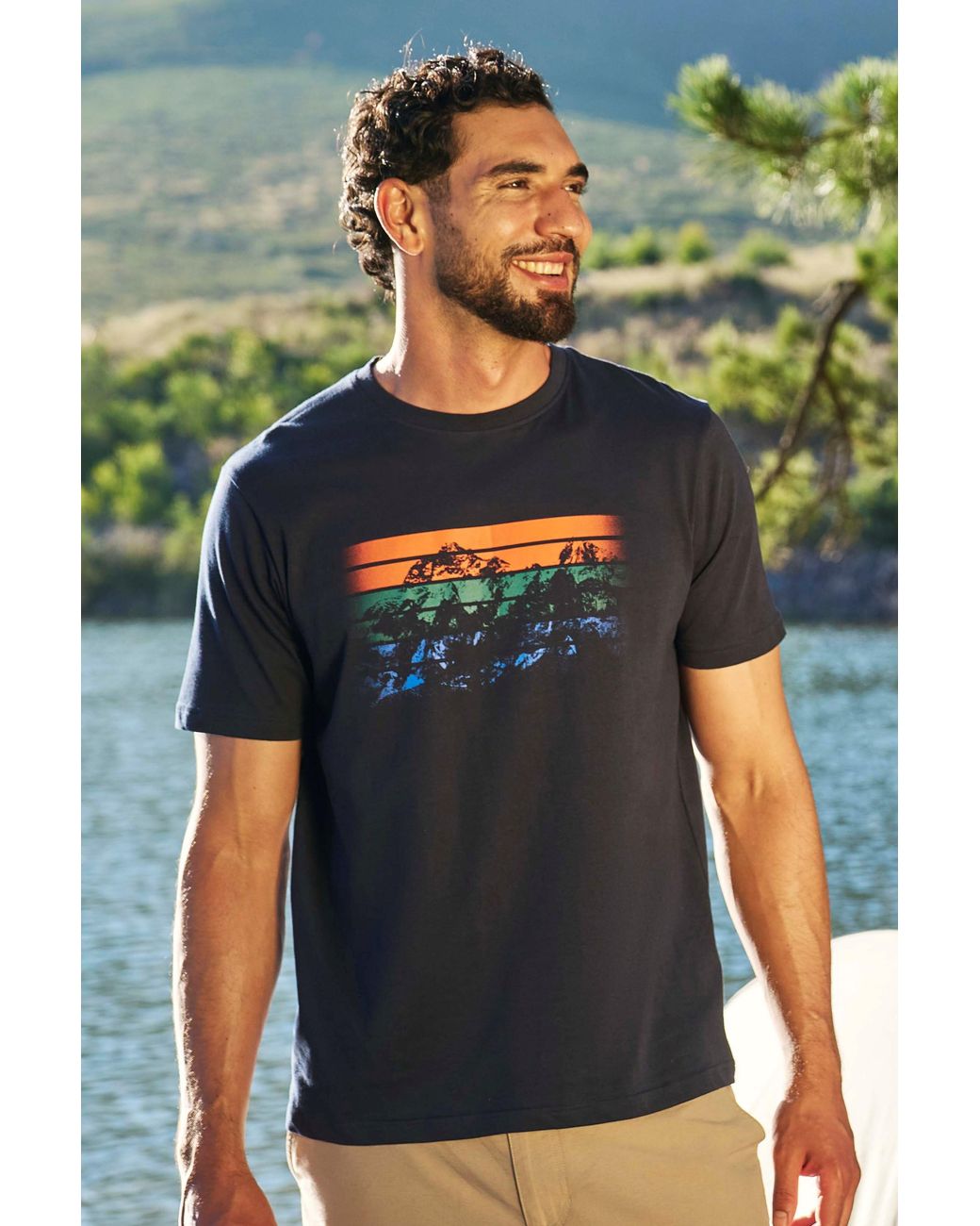 Mountain Warehouse Blue 'Sunrise' T-Shirt Round Neck Breathable Casual Tee Cotton for men