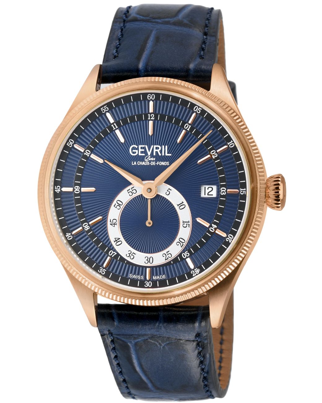 Gevril Blue Empire Italian Handmade Leather Swiss Automatic Eta 2895 Watch for men
