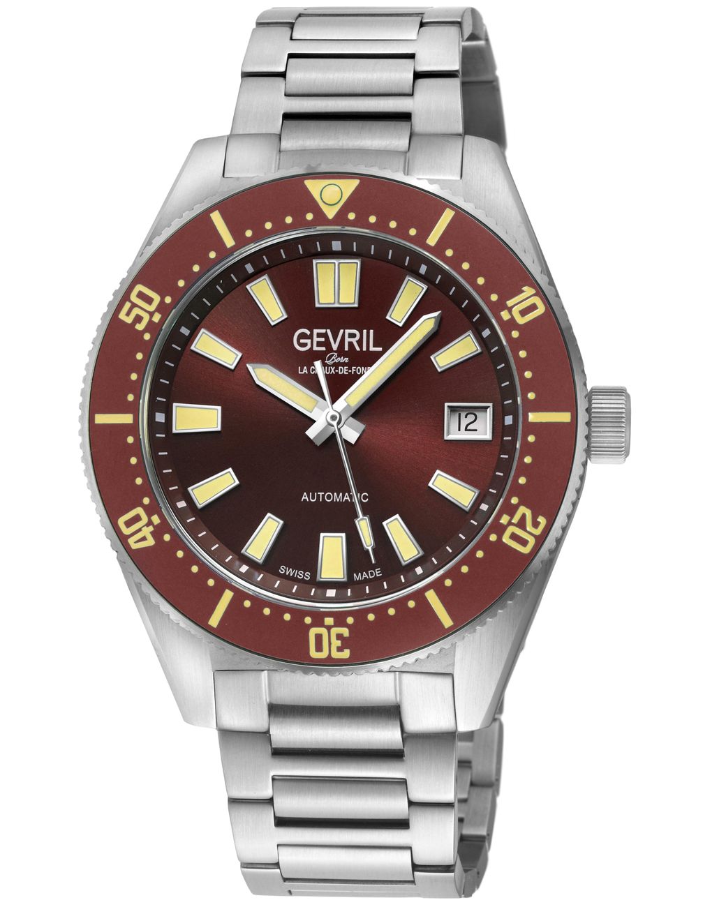 Gevril Gray Mariner Row Automatic, Ss Case, Bezel, Dial, 316L Stainless Steel Satin Bracelet Watch for men