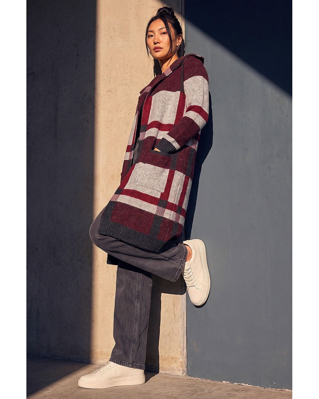 Roman Blue Check Longline Cardigan