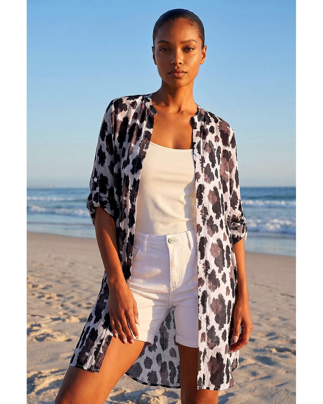 Roman Brown Animal Print Longline Blouse