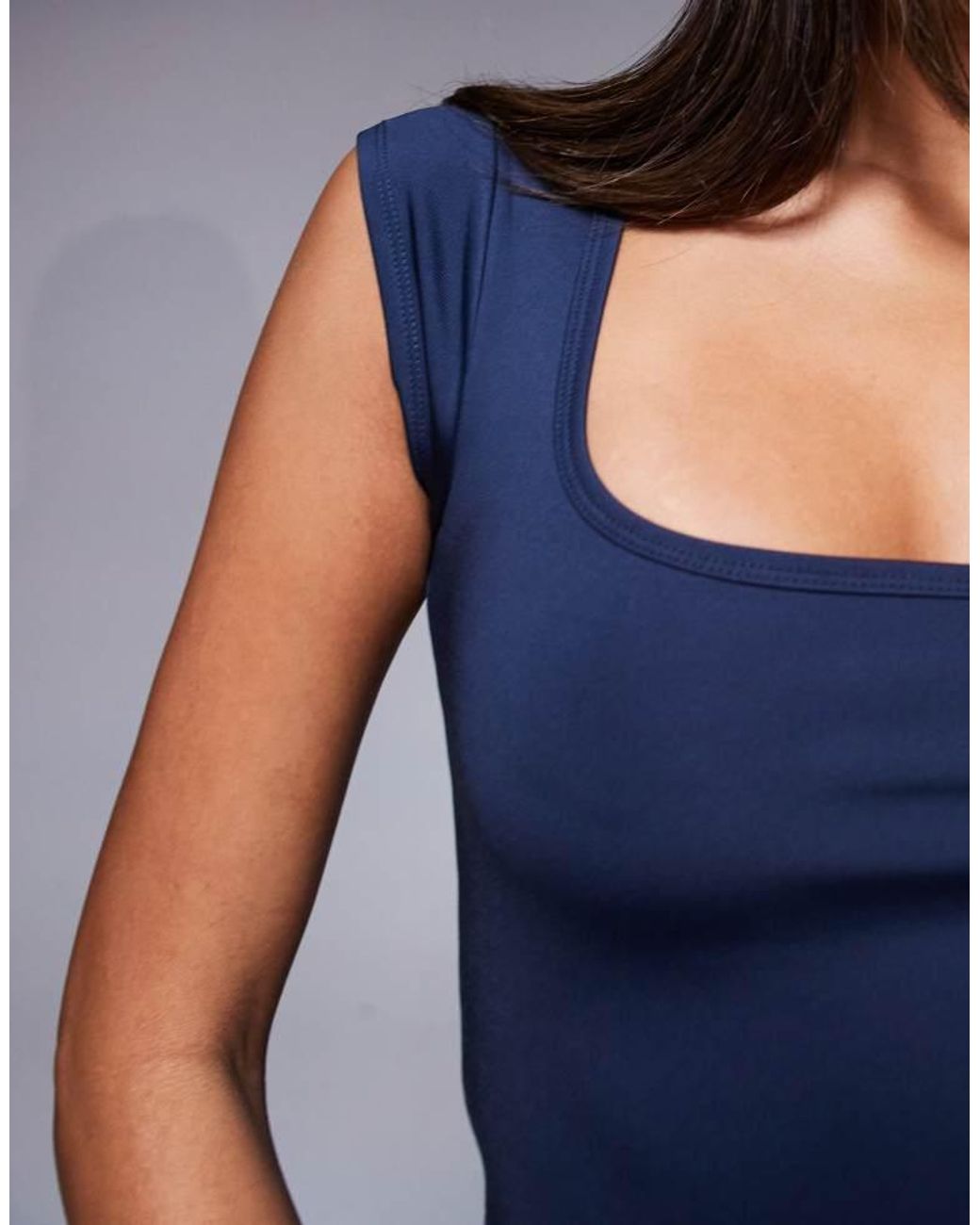 4505 Blue Active Square Neck Cap Sleeve Top