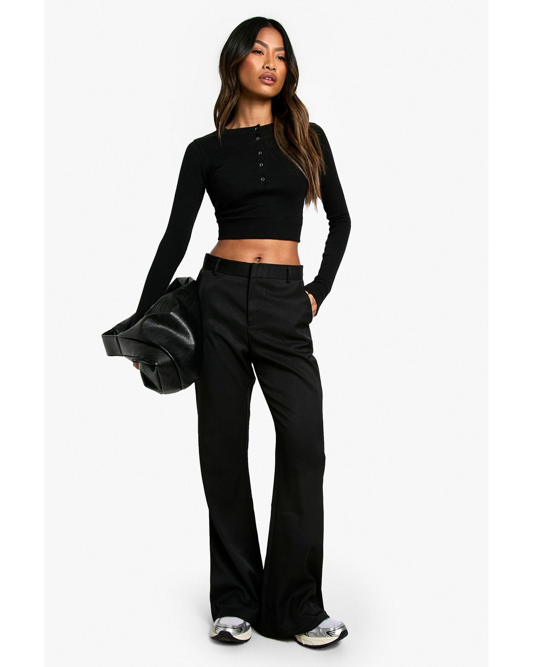 Boohoo Black Woven Tailored Flare Trouser