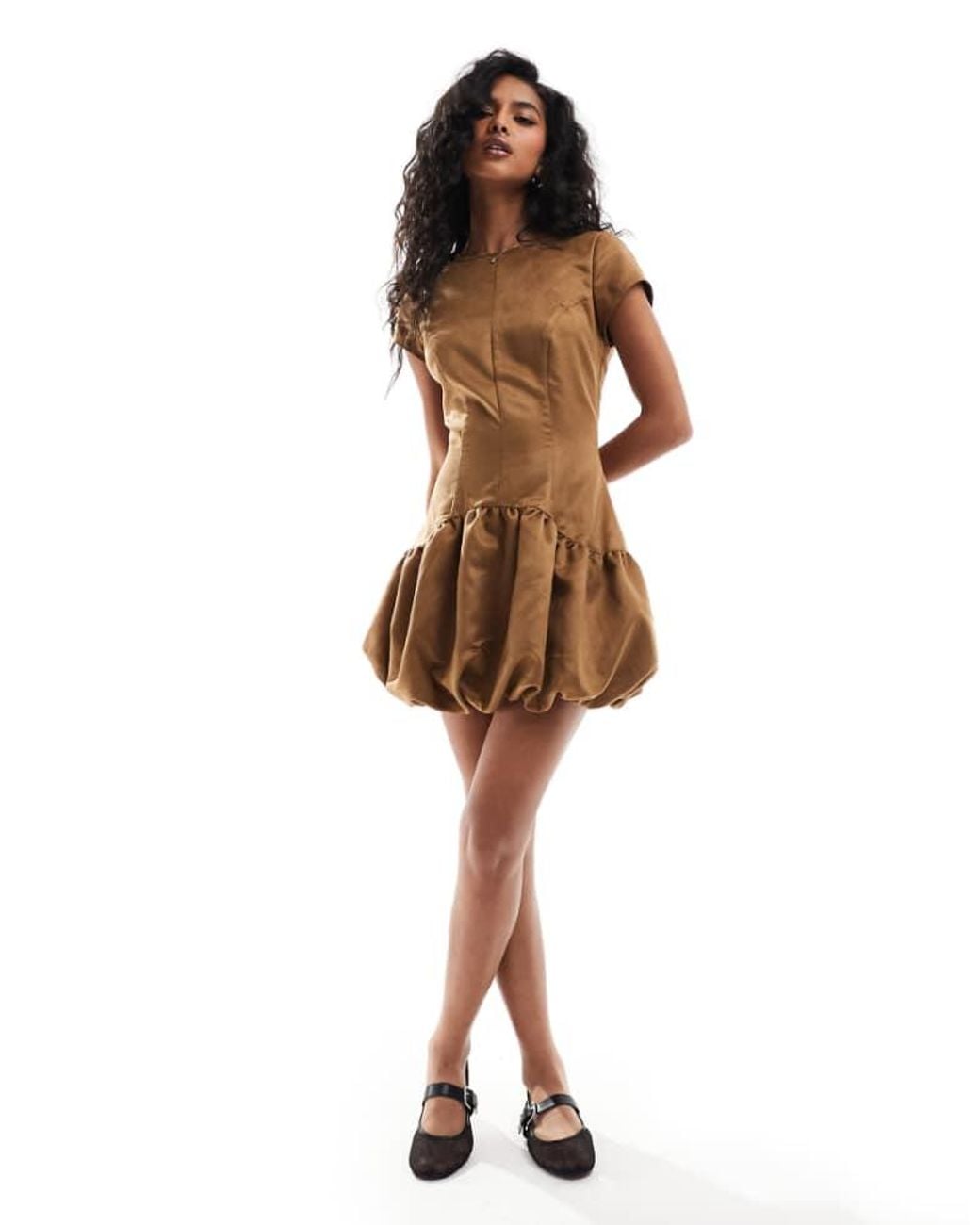 ASOS Natural Suedette Puffball Mini Dress