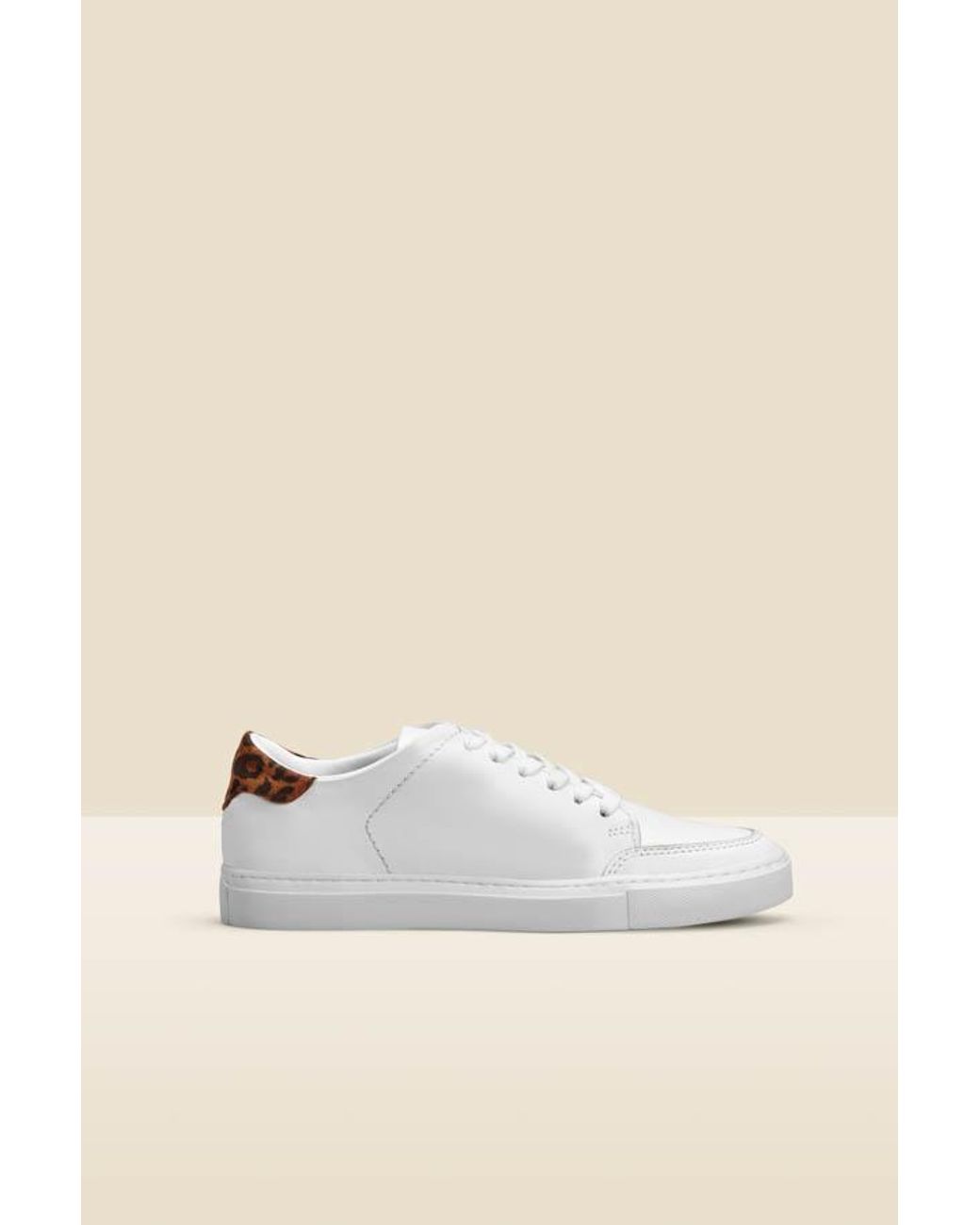 Sosandar Natural Aria Leopard Print Back Panel Detail Leather Trainers