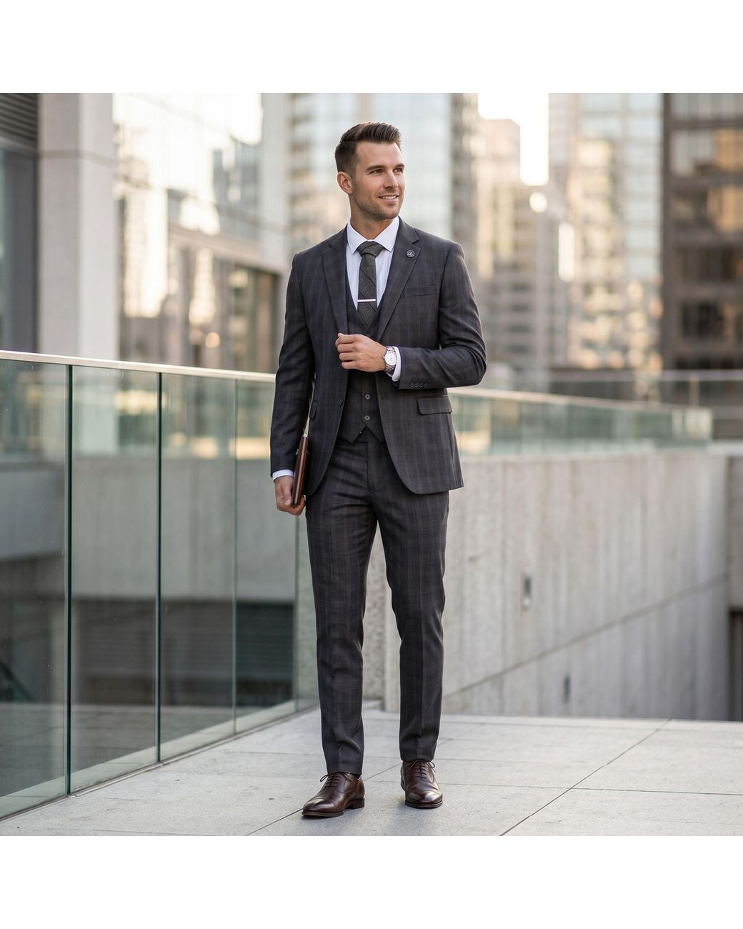 TruClothing Blue 3 Piece Prince Of Wales Tailored Fit Suit for men