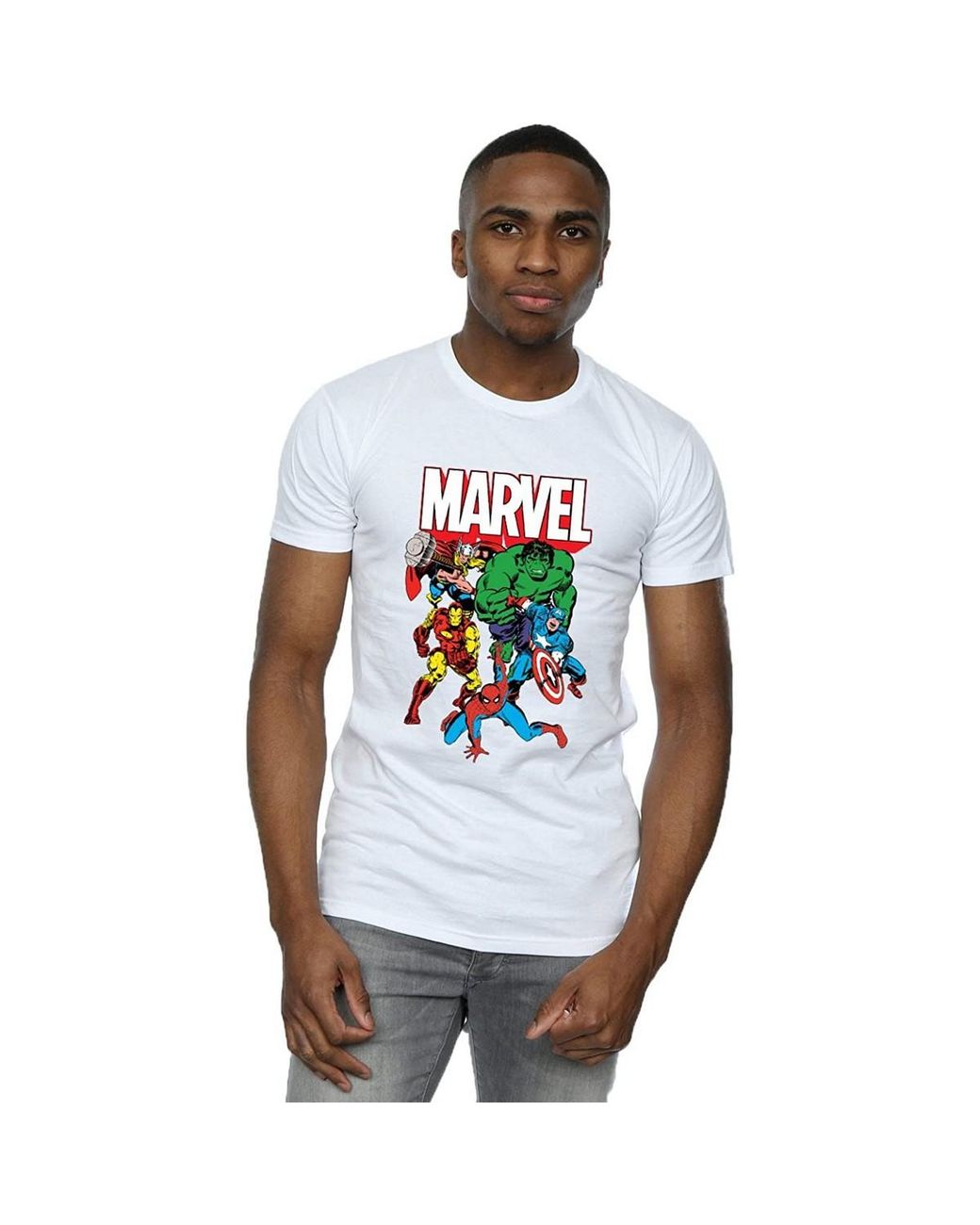 Marvel White Hero Group Cotton T-Shirt for men