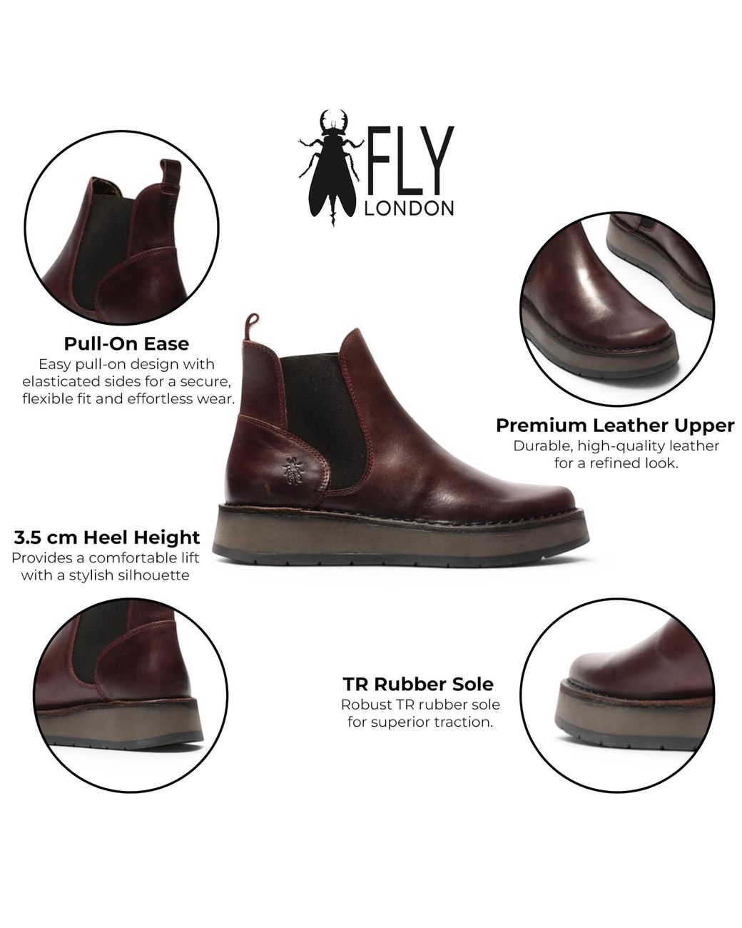 Fly London Brown Wine Chelsea Leather Ankle Boots