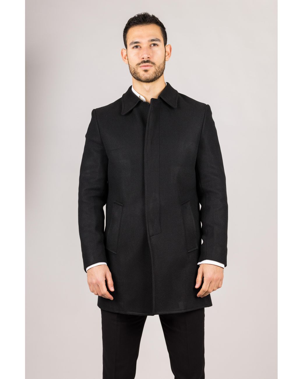 TruClothing Black Wool Blend Classic Collar Overcoat for men