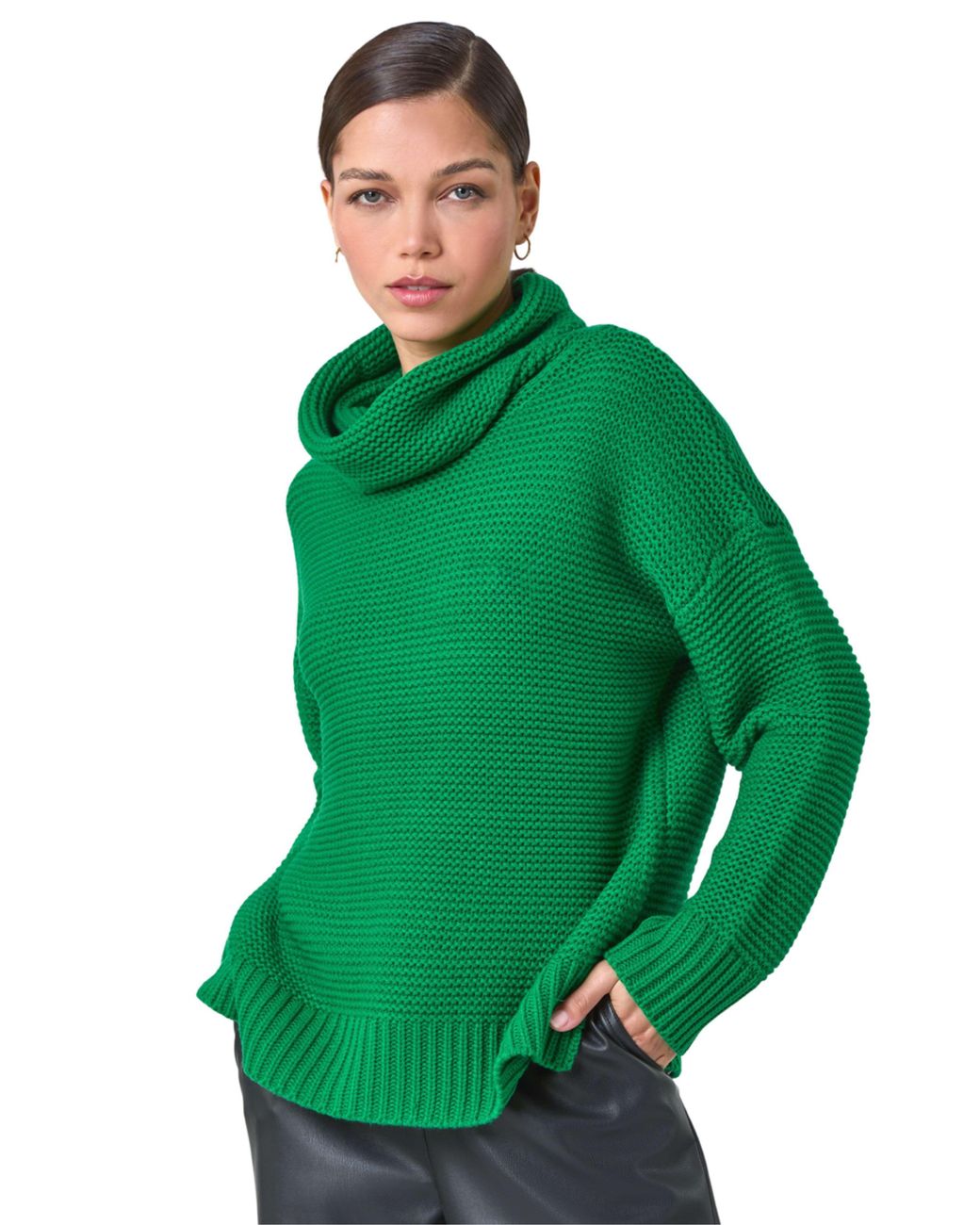 Roman Green Textured Cowl Neck Jumper