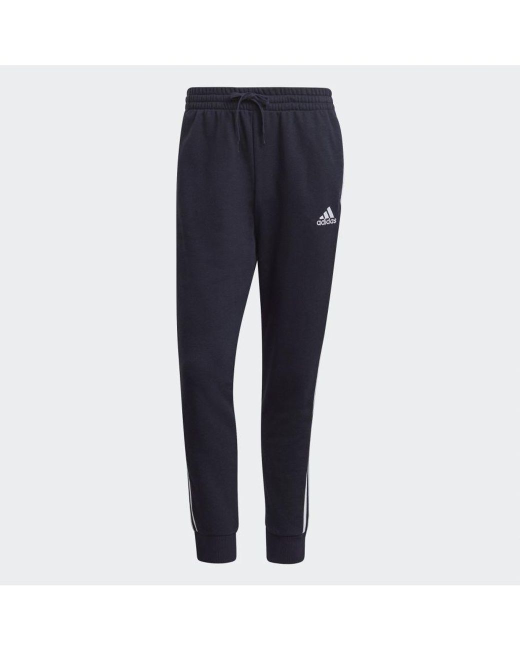 Adidas Blue Essentials French Terry Tapered Cuff 3-stripes Joggers for men