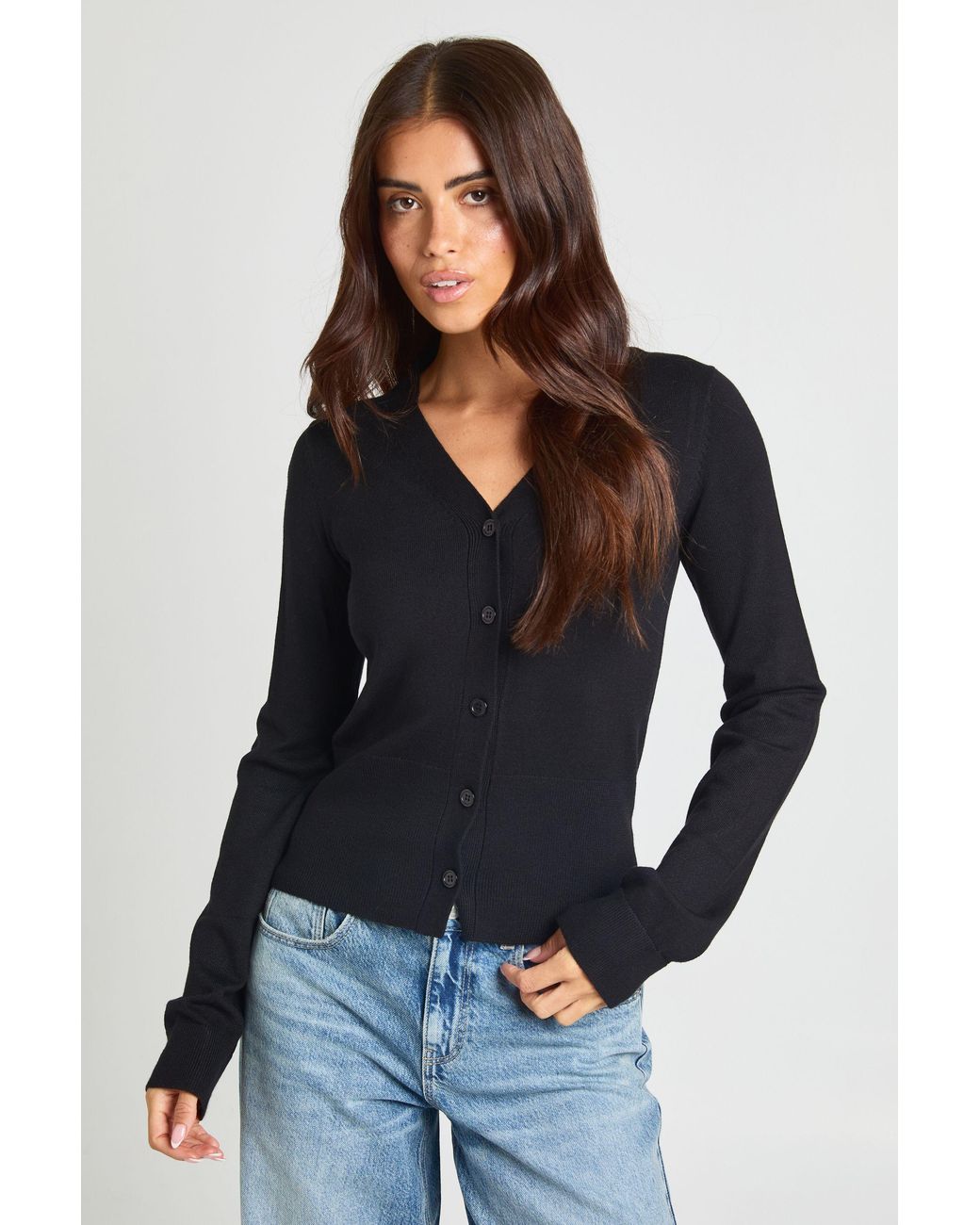 Boohoo Blue Rib Knit Cinched Hem Cardigan