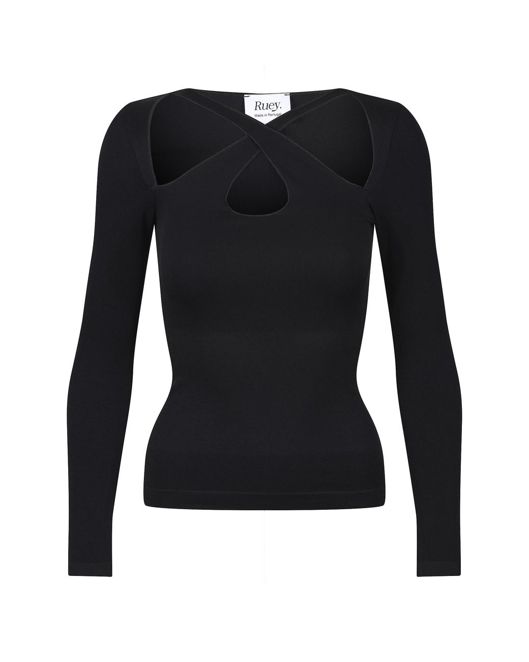 Ruey Black Ladies Essentials Cross Over T Shirt Sculpting Recycled Stretch Fit