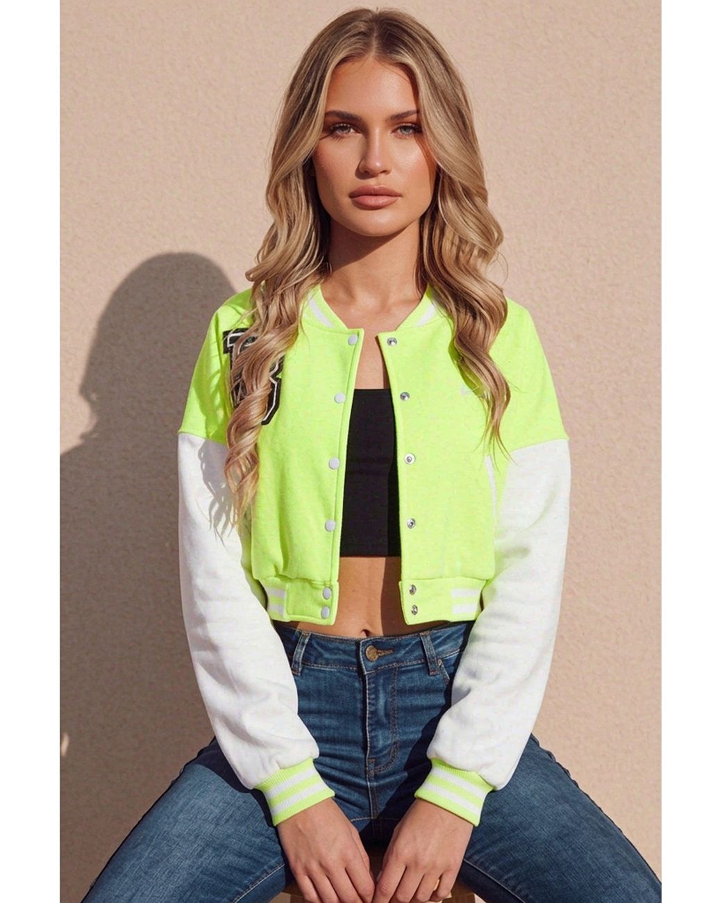 Femme Luxe Blue Varsity Slogan Contrast Sleeve Bomber