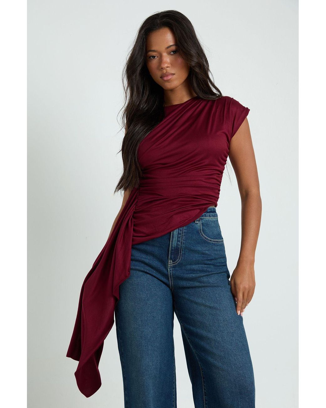 Boohoo Red Ruched Drape Top