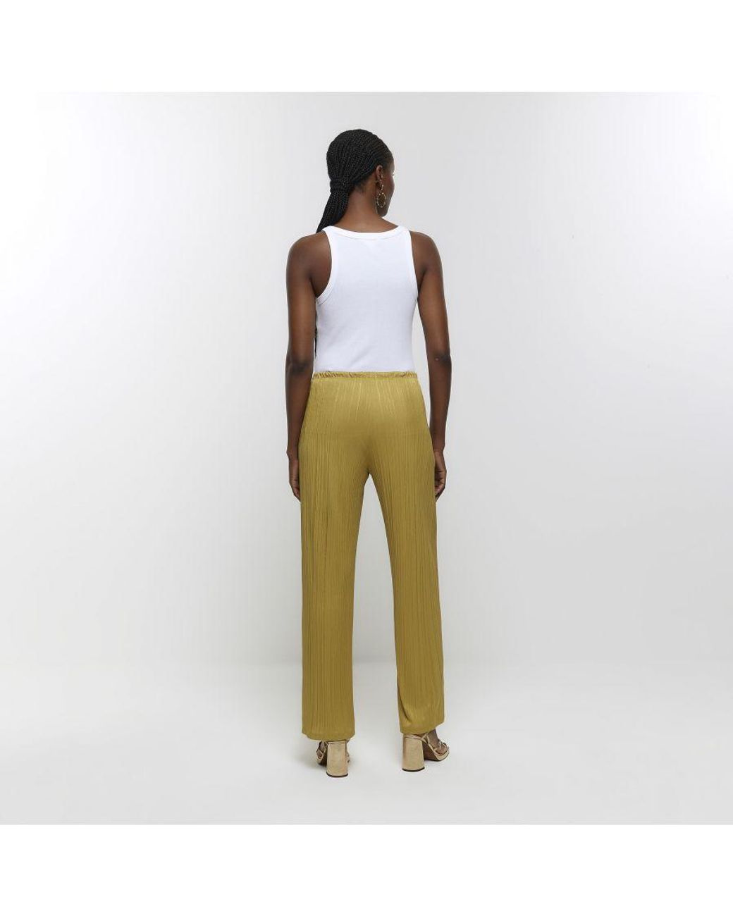 River Island White Wide Leg Trousers Plisse