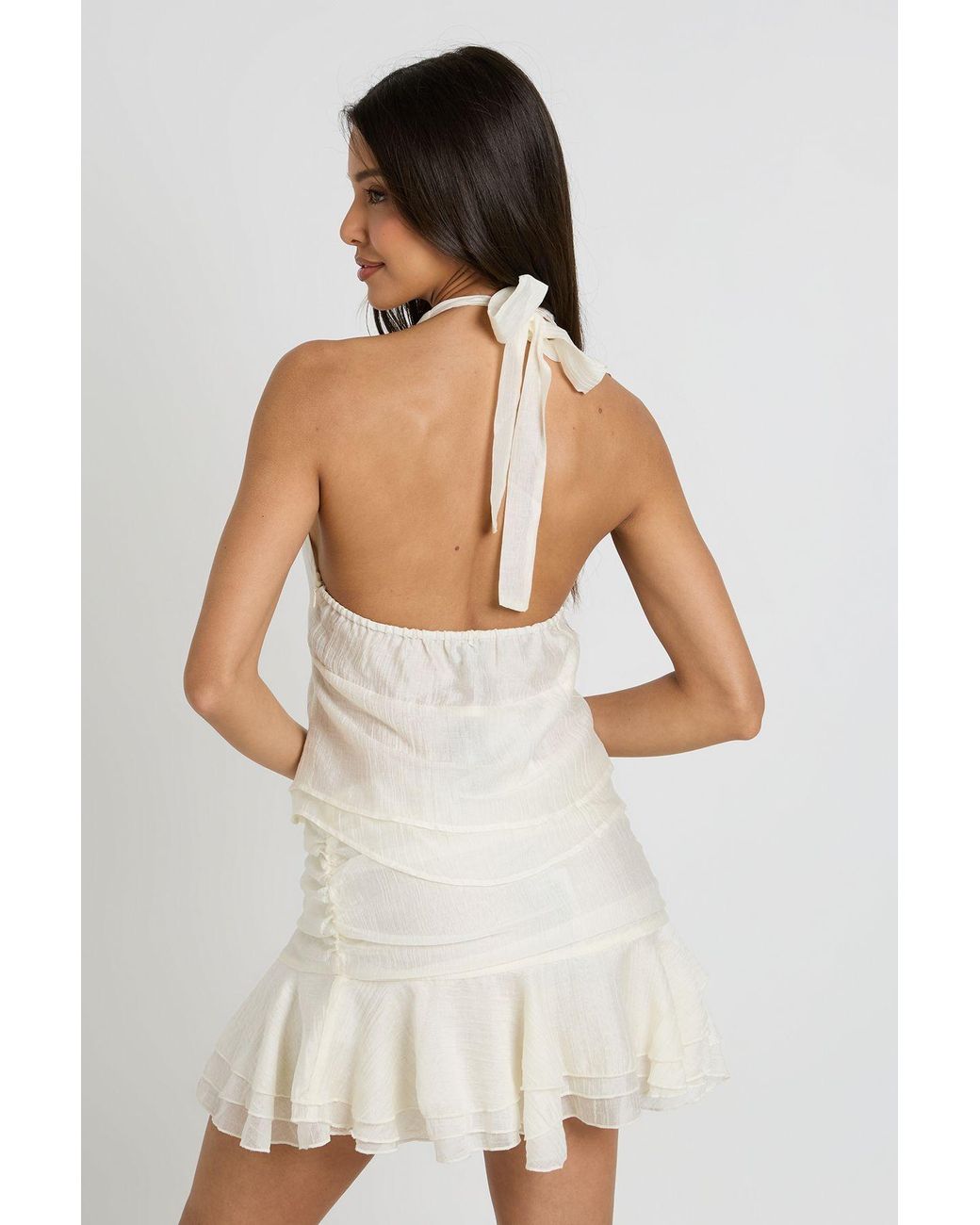 Boohoo White Textured Halter Peplum Top