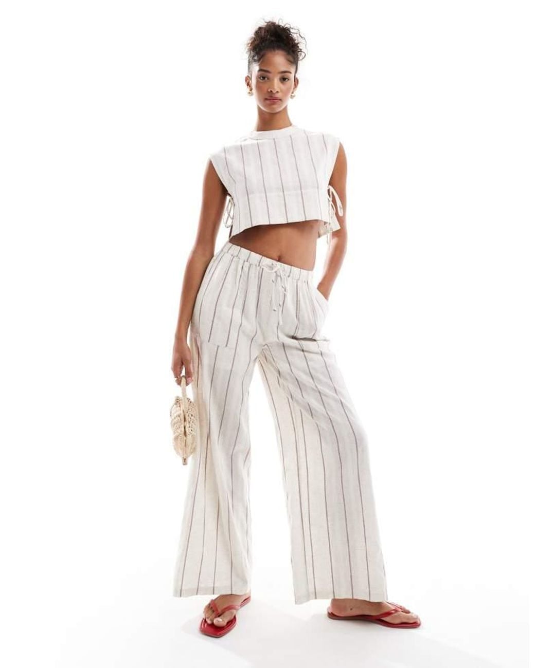 Native Youth White Striped High Neck Co-Ord Top