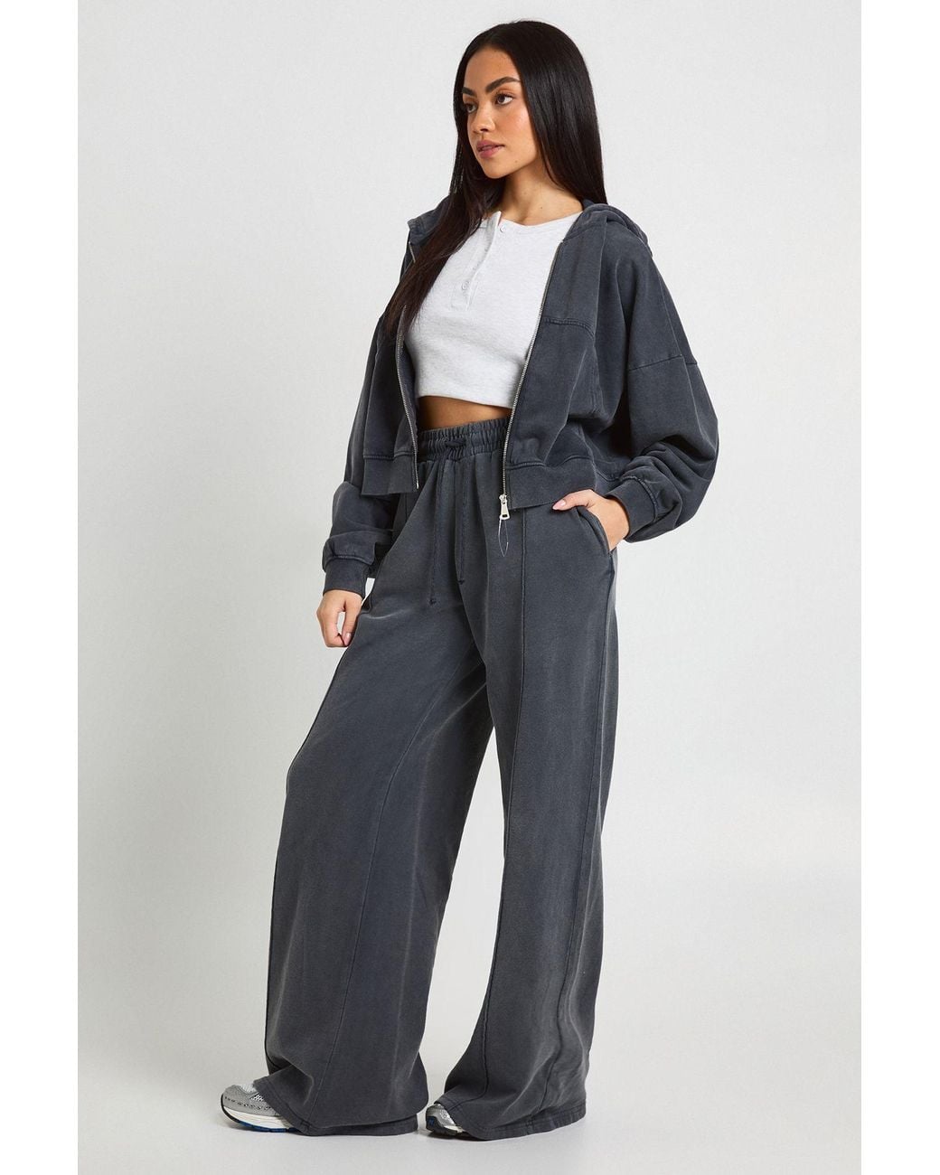 Boohoo Blue Washed Boxy Balloon Sleeve Oversized Zip Through Hoodie