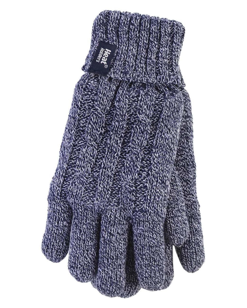 Heat Holders Blue Cable Knit 2.3 Tog Gloves For Winter