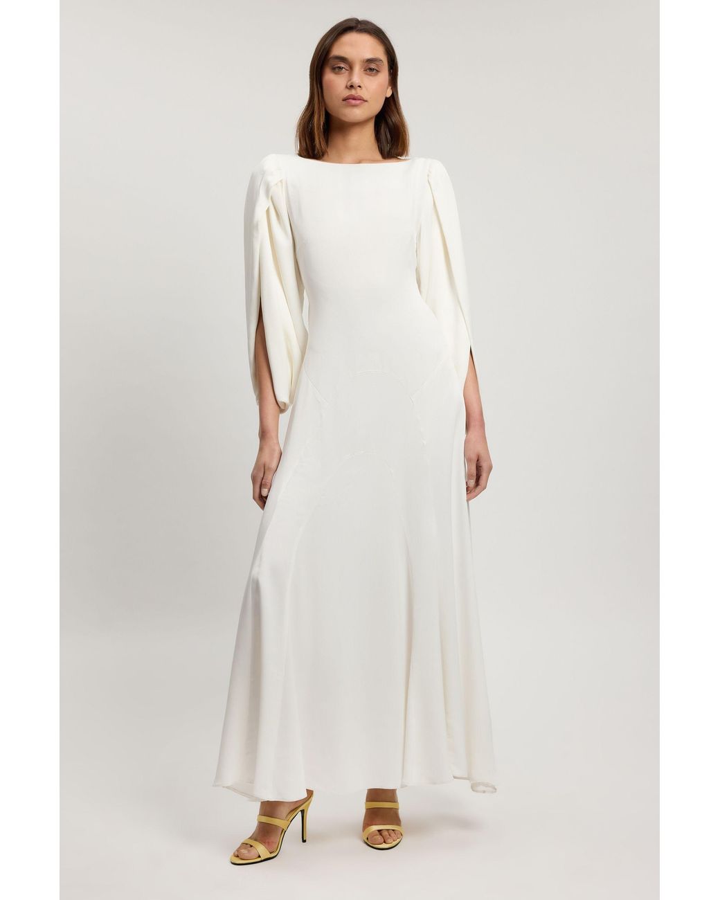 Karen Millen White Petite Satin Soft Midi Dress