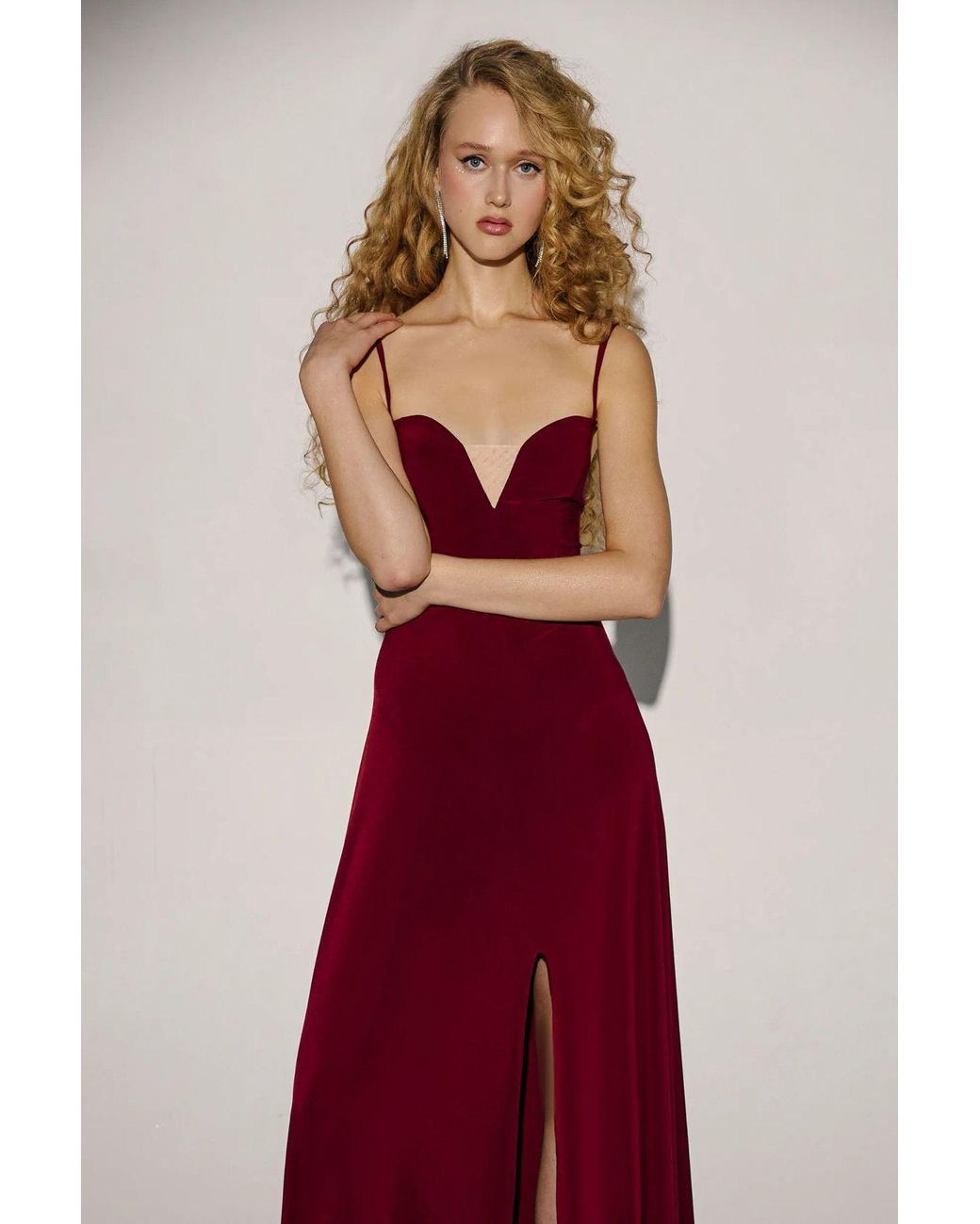 Hiccup Red V-Neck Maxi Dress With Slit