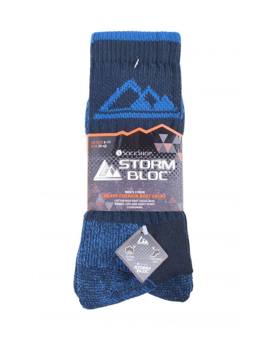 Storm Bloc Blue 3 Pairs Heavy Cushioned Breathable Outdoor Cotton Hiking Socks for men