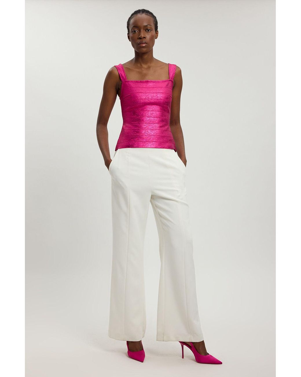 Karen Millen Red Foil Metallic Figure Form Bandage Strappy Top