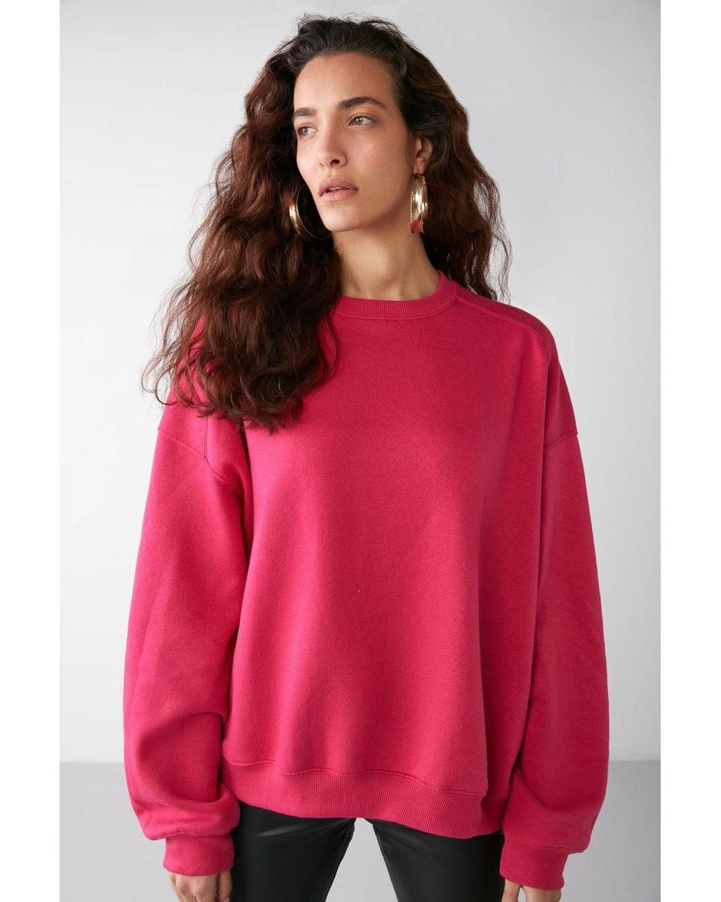 Grimelange Red Oversized Ribbed Crew Neck Sweatshirt