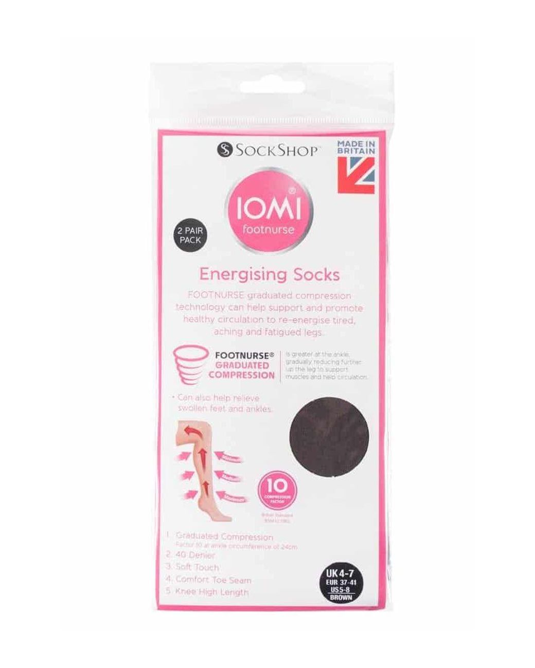 IOMI Brown 2 Pairs Ladies 40 Denier Compression Knee High Energising Socks