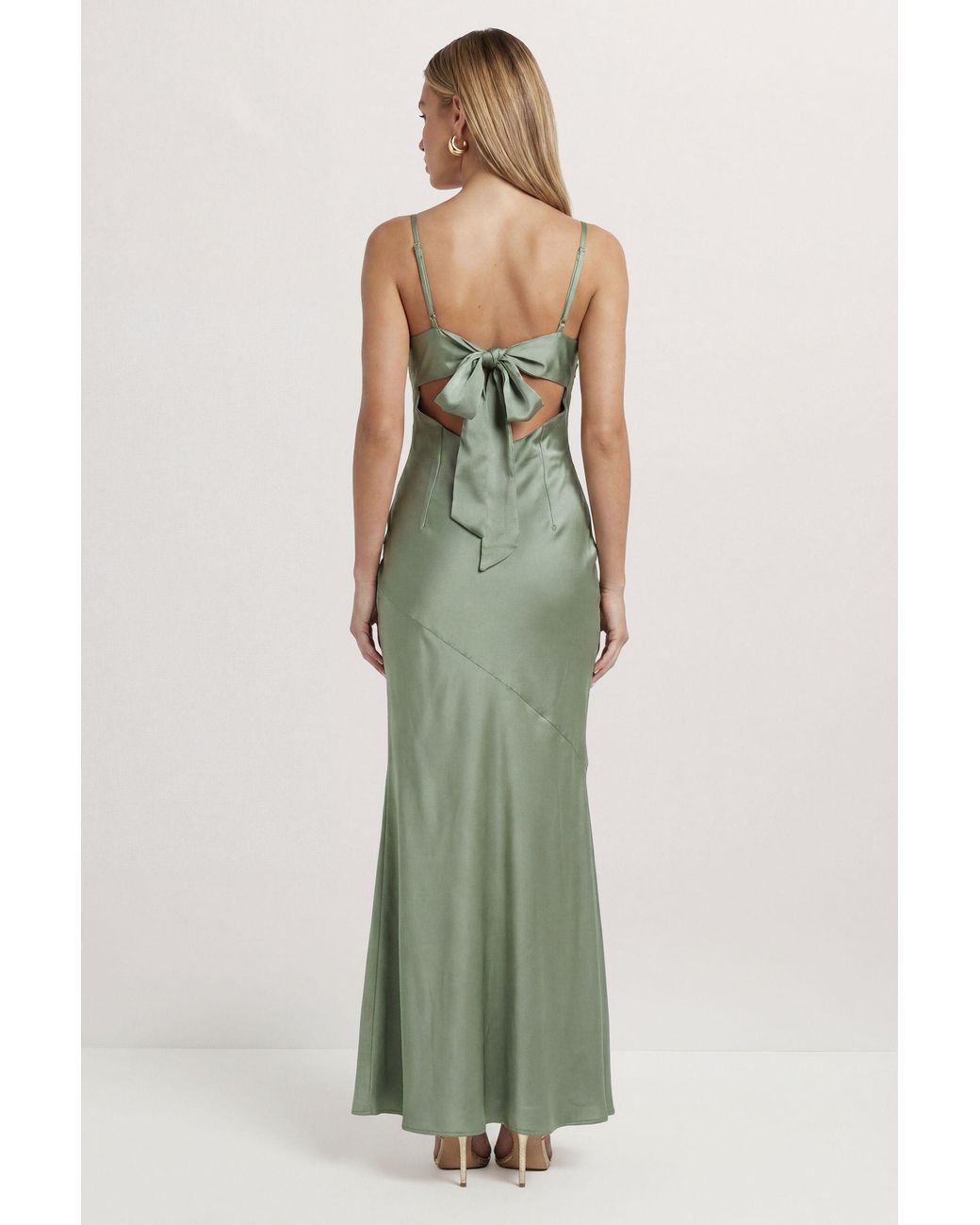 MissPap Green Premium Satin Bow Back Bias Cut Bridesmaid Dress