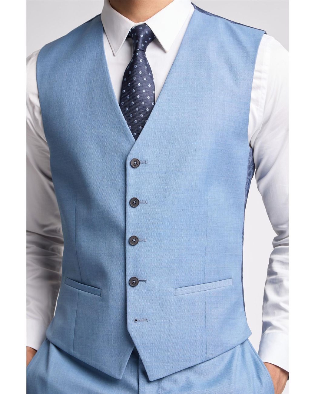Ted Baker Blue Single Breasted Five Button V-Neck Slim Fit Suit Waistcoat for men