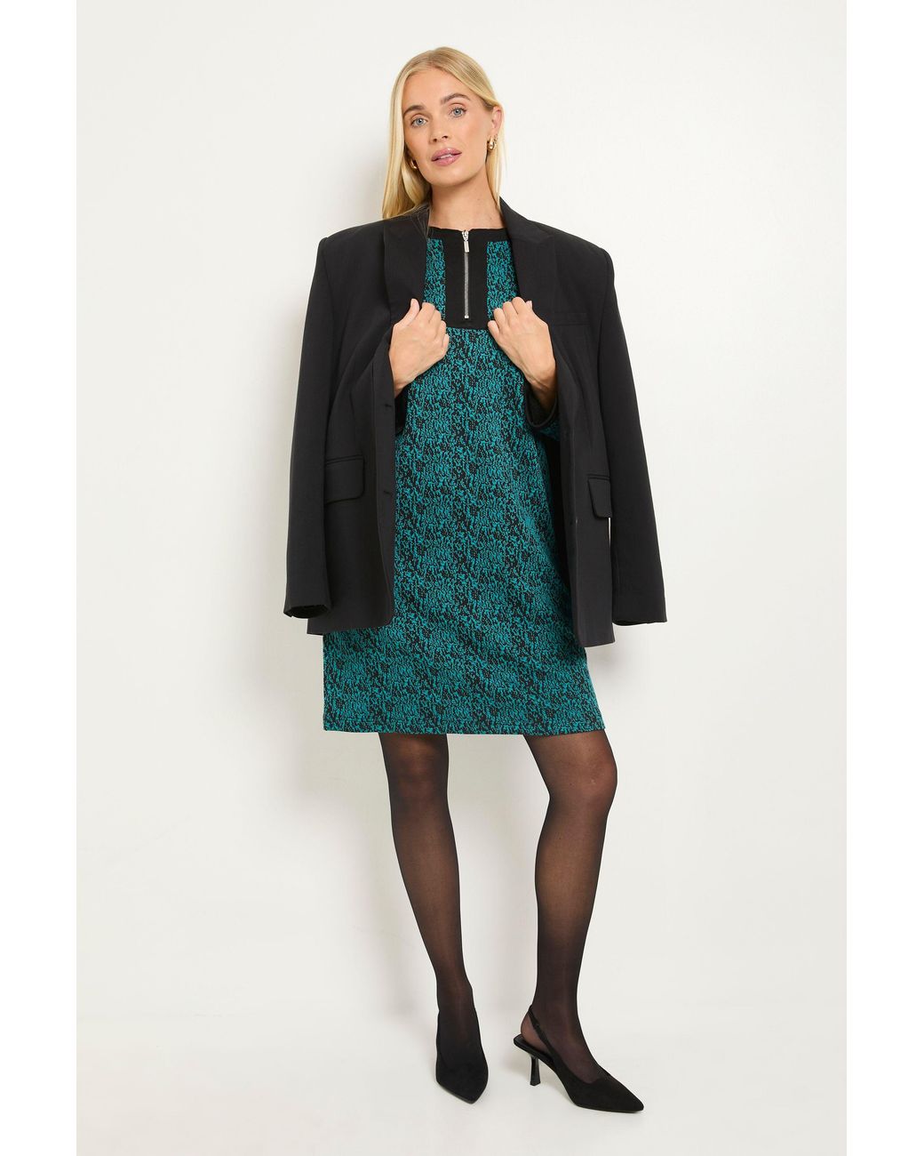 Wallis Green Petite Jacquard Ponte Contrast Shift Dress