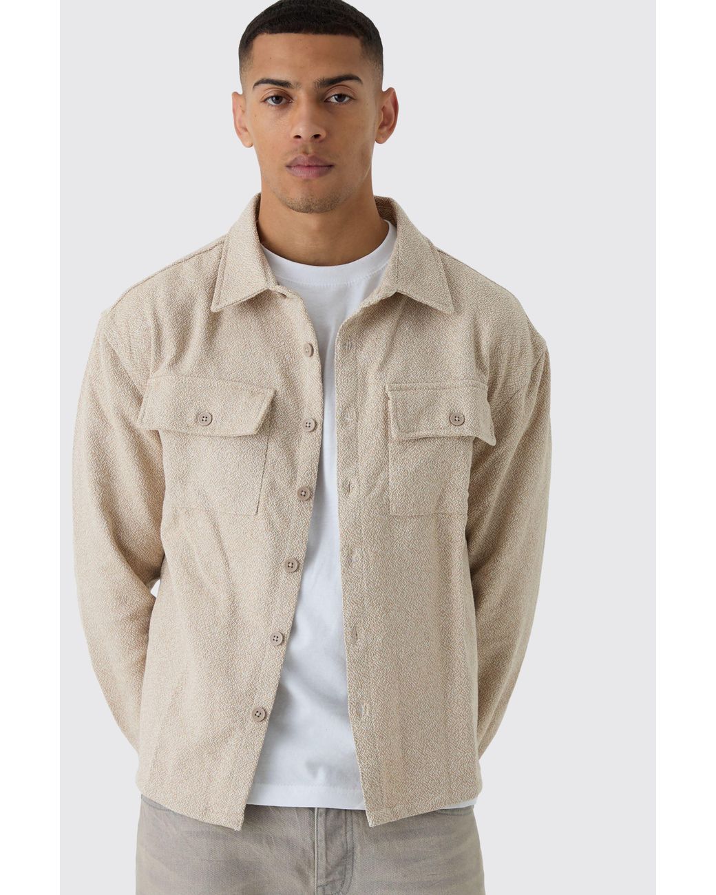 BoohooMAN Natural Boucle Heavyweight Overshirt for men