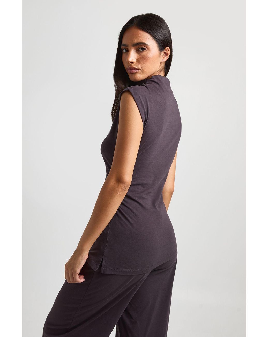 Boohoo Blue Longline Asymetric Hem Ruched Waist Top