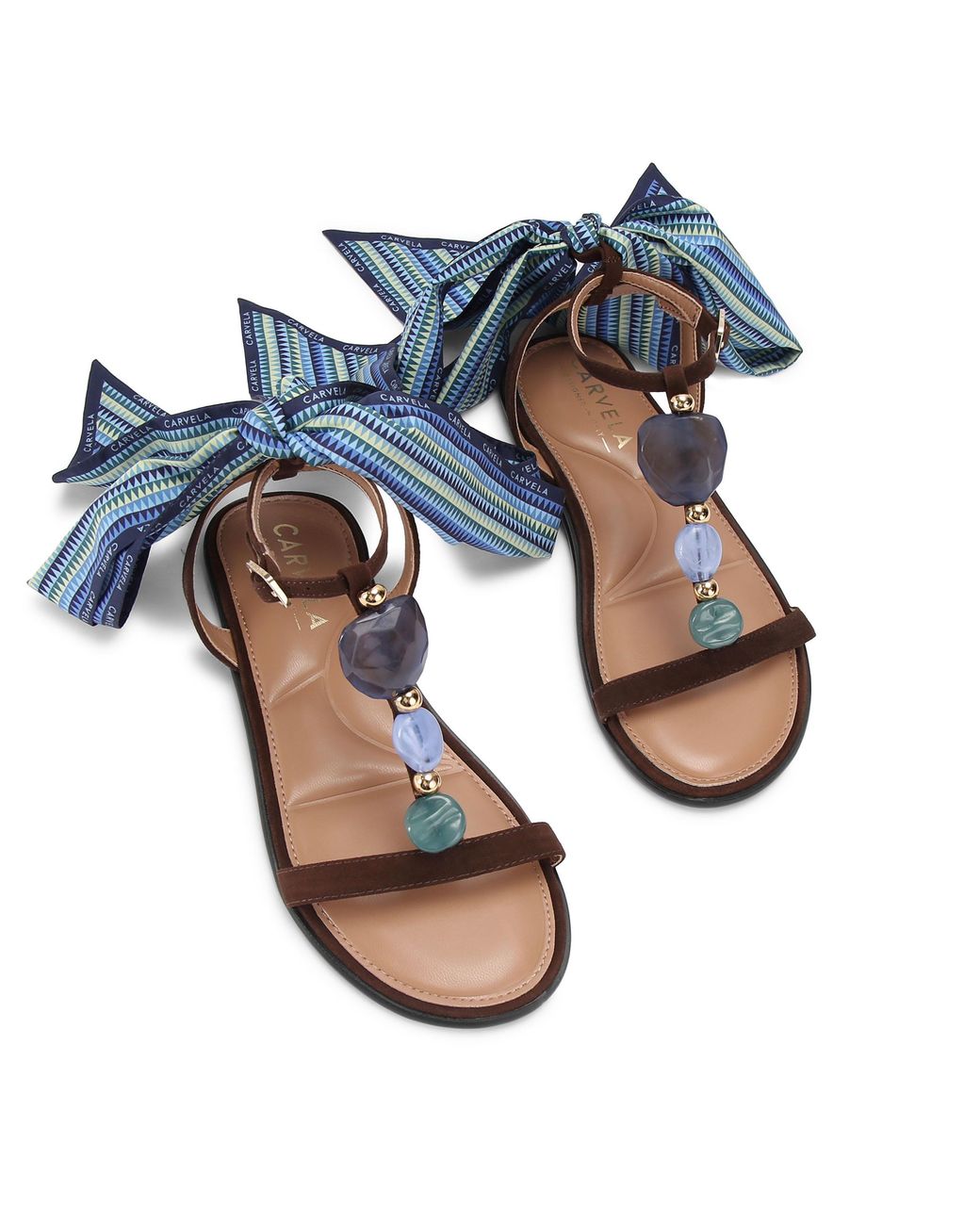 Carvela Kurt Geiger Blue Suede Sorrento Gem Flat Sandal Sandals