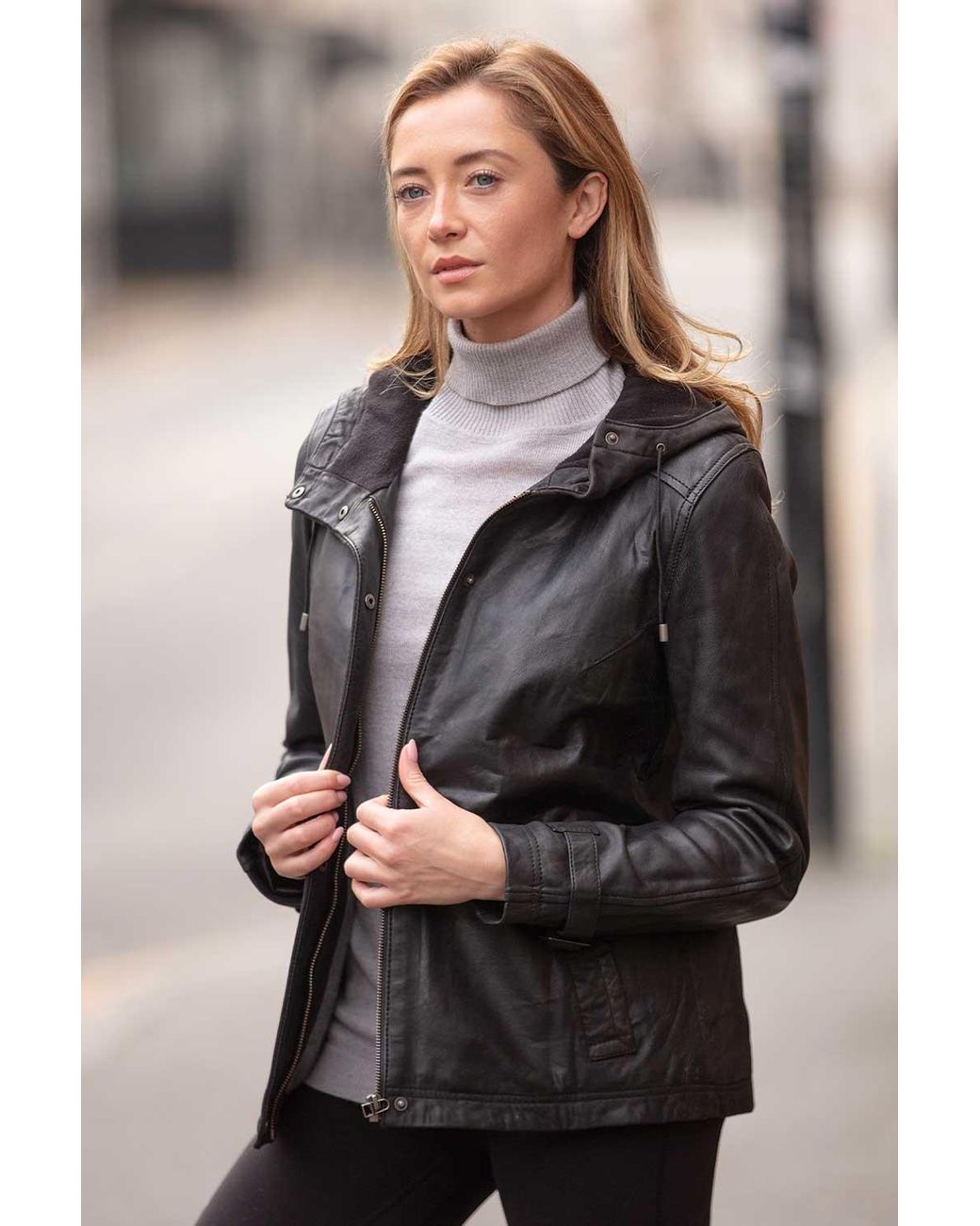Ashwood Leather Black 'Nicola' Real Hooded Jacket Coat