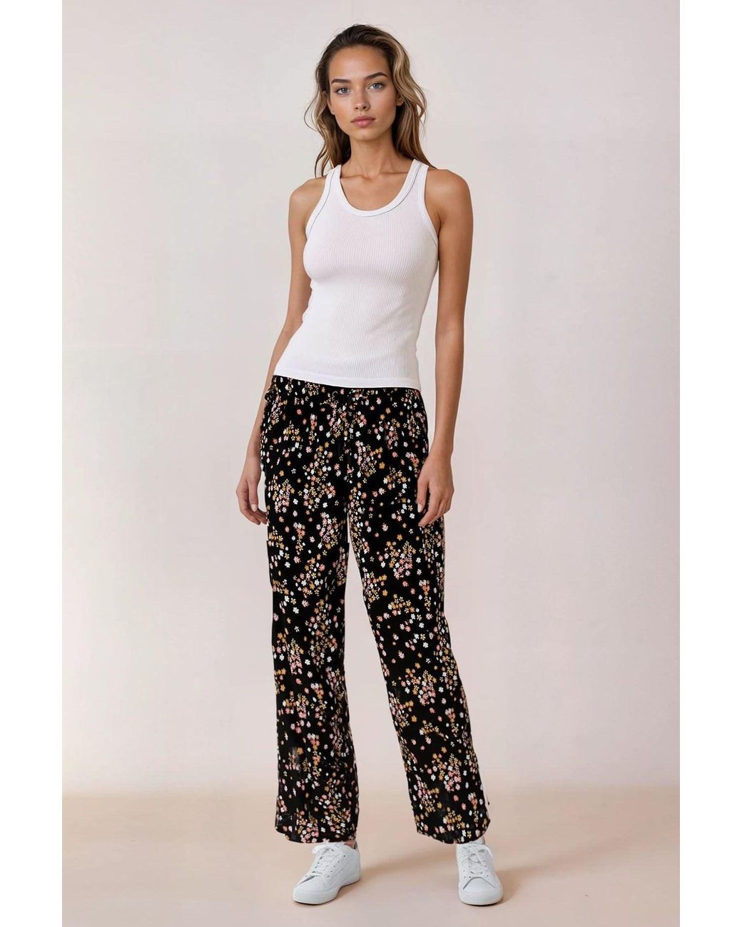 Secret Label Natural Floral Wide Leg Trousers Viscose