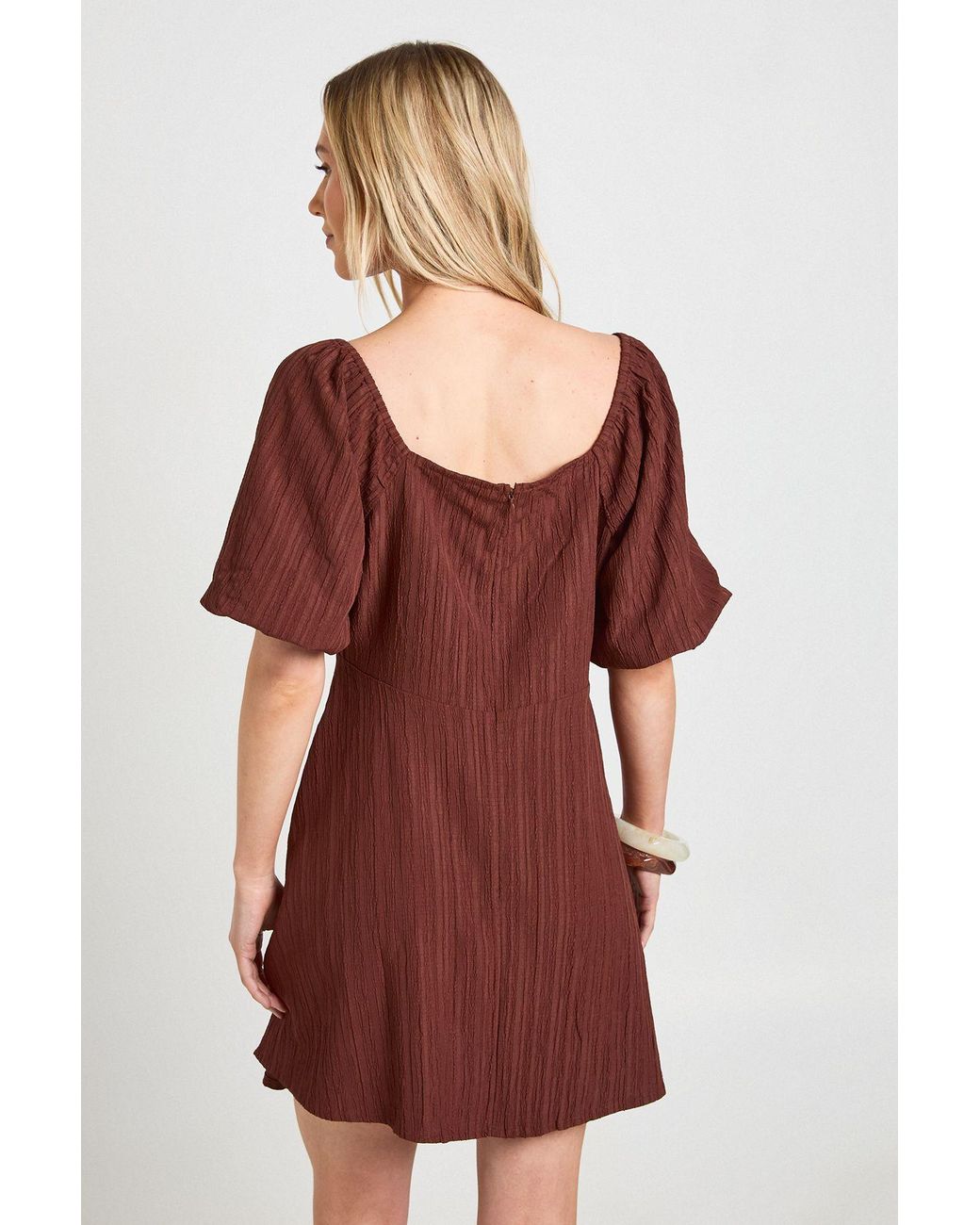 Boohoo Petite Textured Volume Sleeve Mini Dress