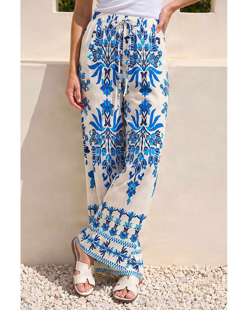 Roman Blue Border Print Trousers