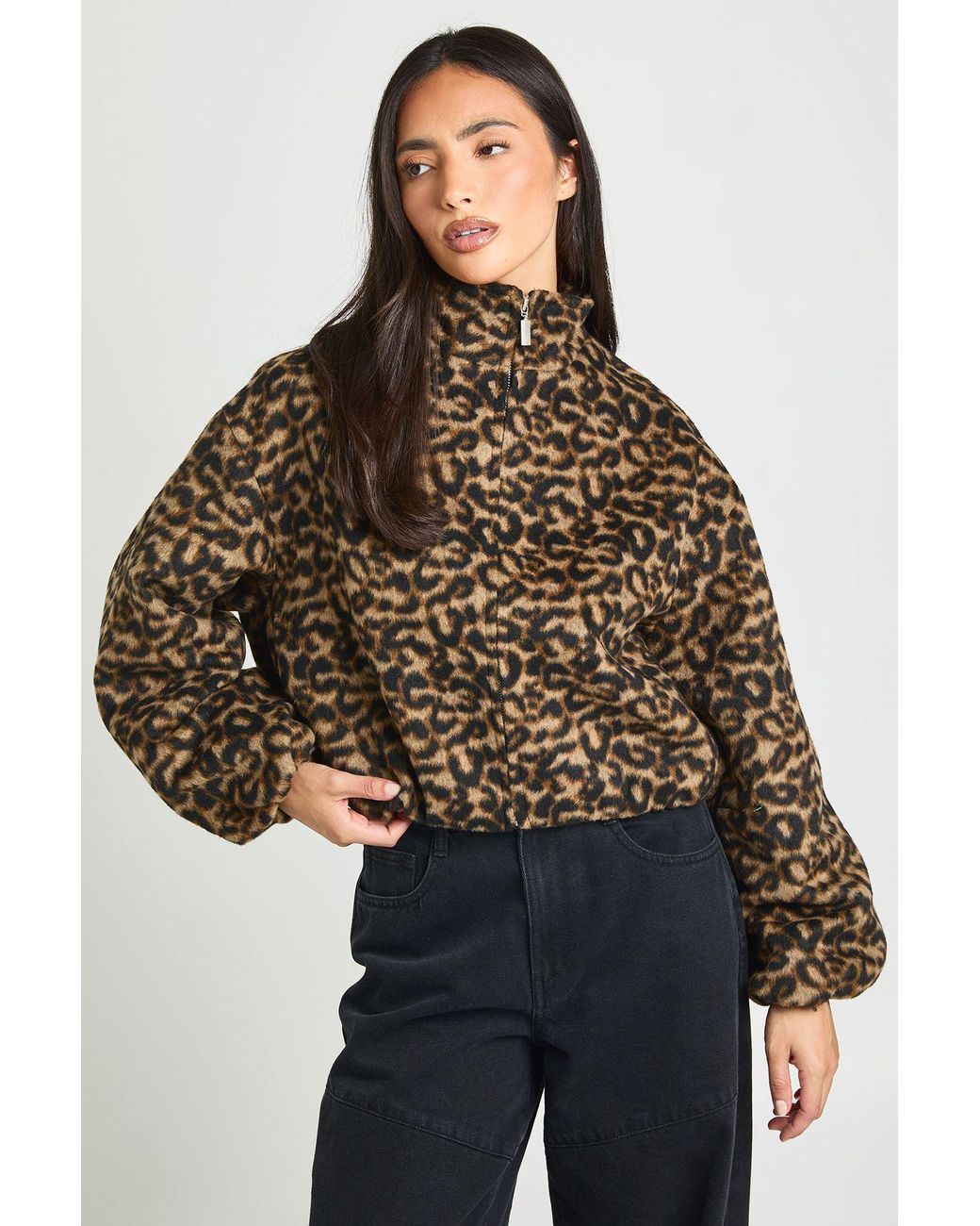 Boohoo Brown Wool Look Bomber Jacket